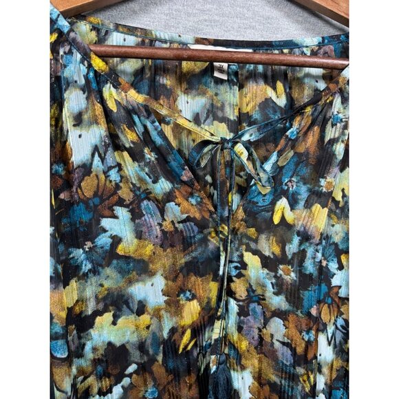 Frye & Co Womens Floral Print Semi Sheer Peasant Blouse 3X Floral‎ - Picture 3 of 7